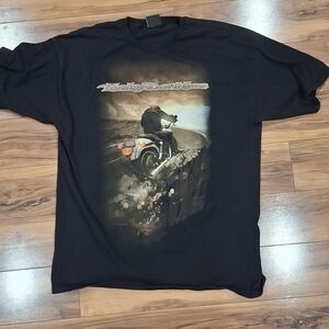 Harley-Davidson Black Tee with Rider Cliffside Graphic Woodstock Vintage Mens